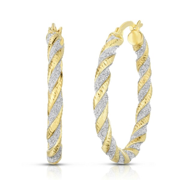 Italian 925 Sterling Silver 30mm Twisted Crystal Dust French Lock Hoop Earrings For Women, Silver, Gold , Rose Gold, Jewelry Gift