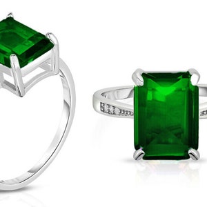 4.00 CTTW Genuine Green Emerald Cut Solid 925 Sterling Silver Ring Sizes 5 - 9 and Ring Band Width 3mm For Women Jewelry Gift