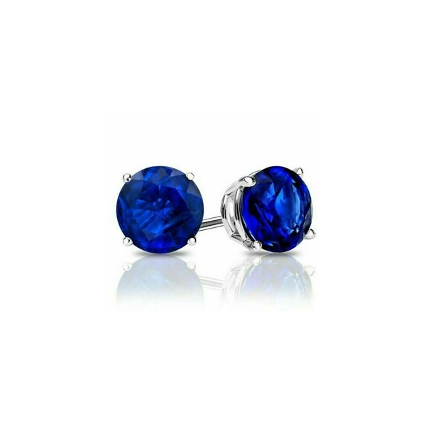 925 Sterling Silver 2 ctw Blue Sapphire Round Cut Stud Earrings 6MM For Women Jewelry Gift