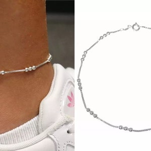 Italian 925 Solid Sterling Diamond Cut Triple Bead Anklet Chain 9 or 10, Spring Clasp, Made In Italy afbeelding 3