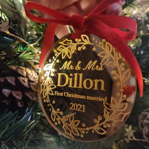First Christmas Married.  Personalised decoration. Mr & Mrs.