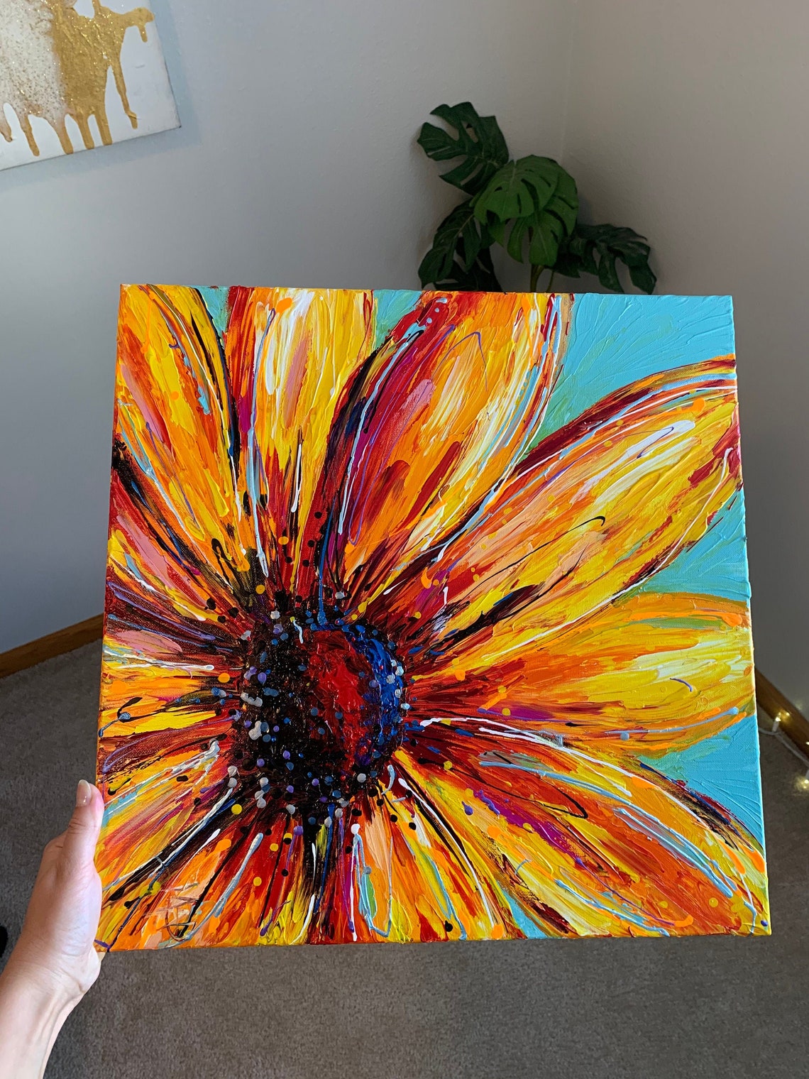Flower Painting Original Acrylic on Canvas Etsy