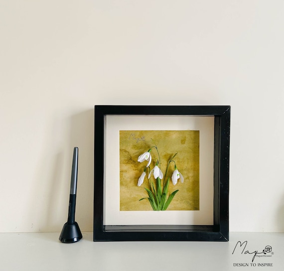 Snowdrops flower | Maypaperflower | Flower Shadow Box | Home Decor| Gift Valuable Present | Wall Decor | Mothers Day Gift| Culture|