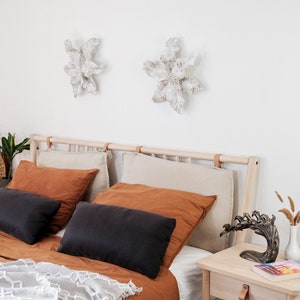 3D Hanging sculpture Fantasy Flower White Gold over the bed Large Wall Decor for Bedroom Modern boho plant decoration Farmhouse bohemian art