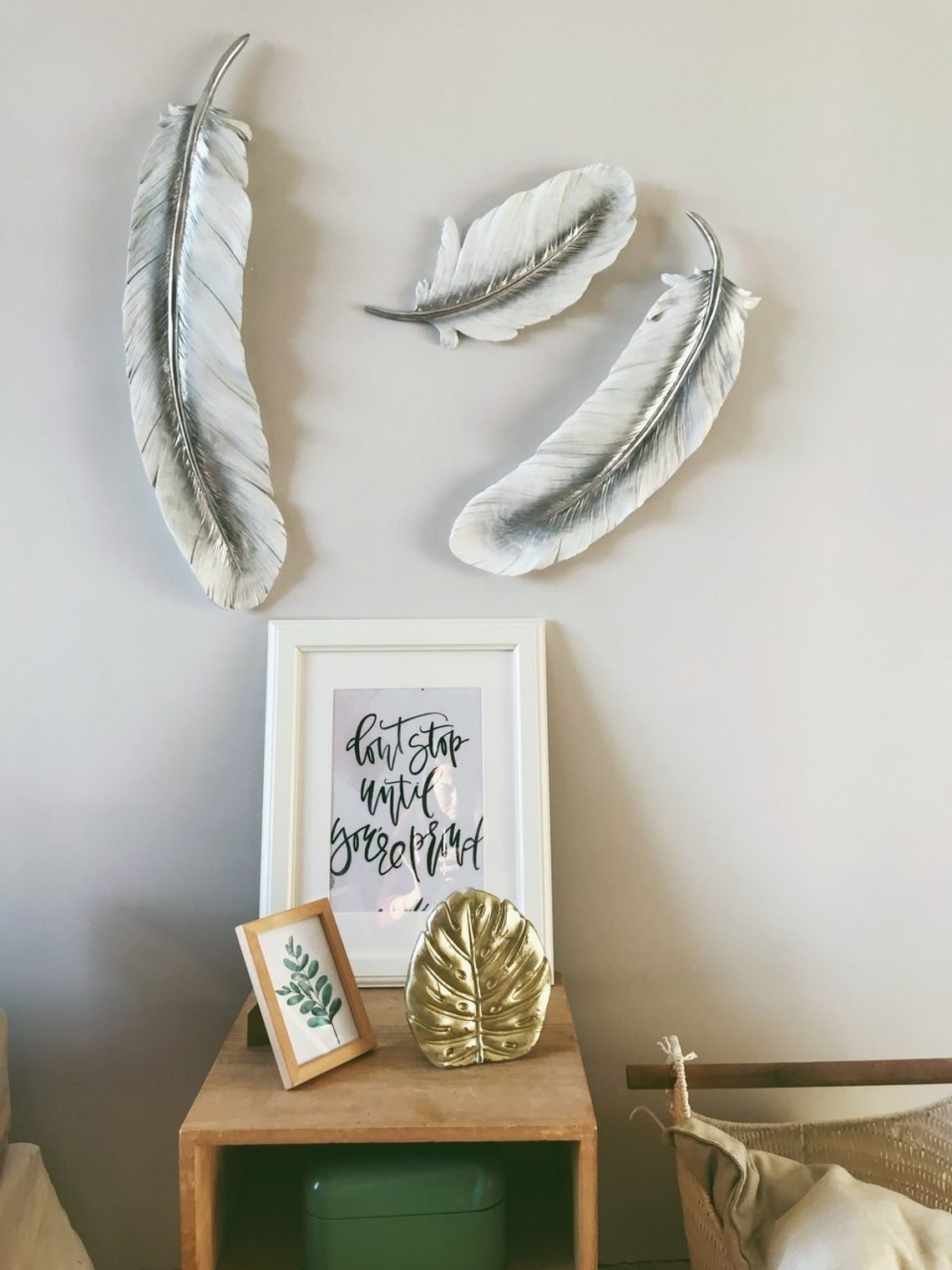 Light Feather Wall Decor in Silver Etsy