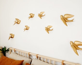 Flying Morning Birds Wall Decor for Bedroom - Hanging sculpture beach bird over the bed Modern gold boho wall decor Farmhouse hanging decor