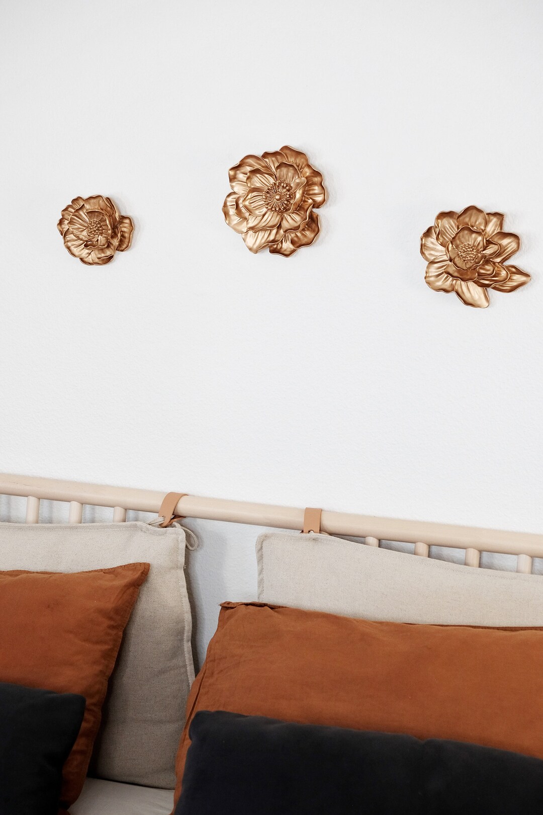 Gold Peony Flower Wall Decor for Bedroom Hanging Sculpture Flowers Over