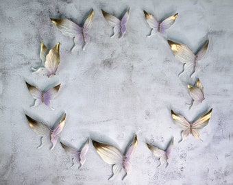 Small White Butterflies Wall Decor for bedroom - Hanging sculpture over the bed Modern gold boho wall decor Farmhouse hanging bohemian decor