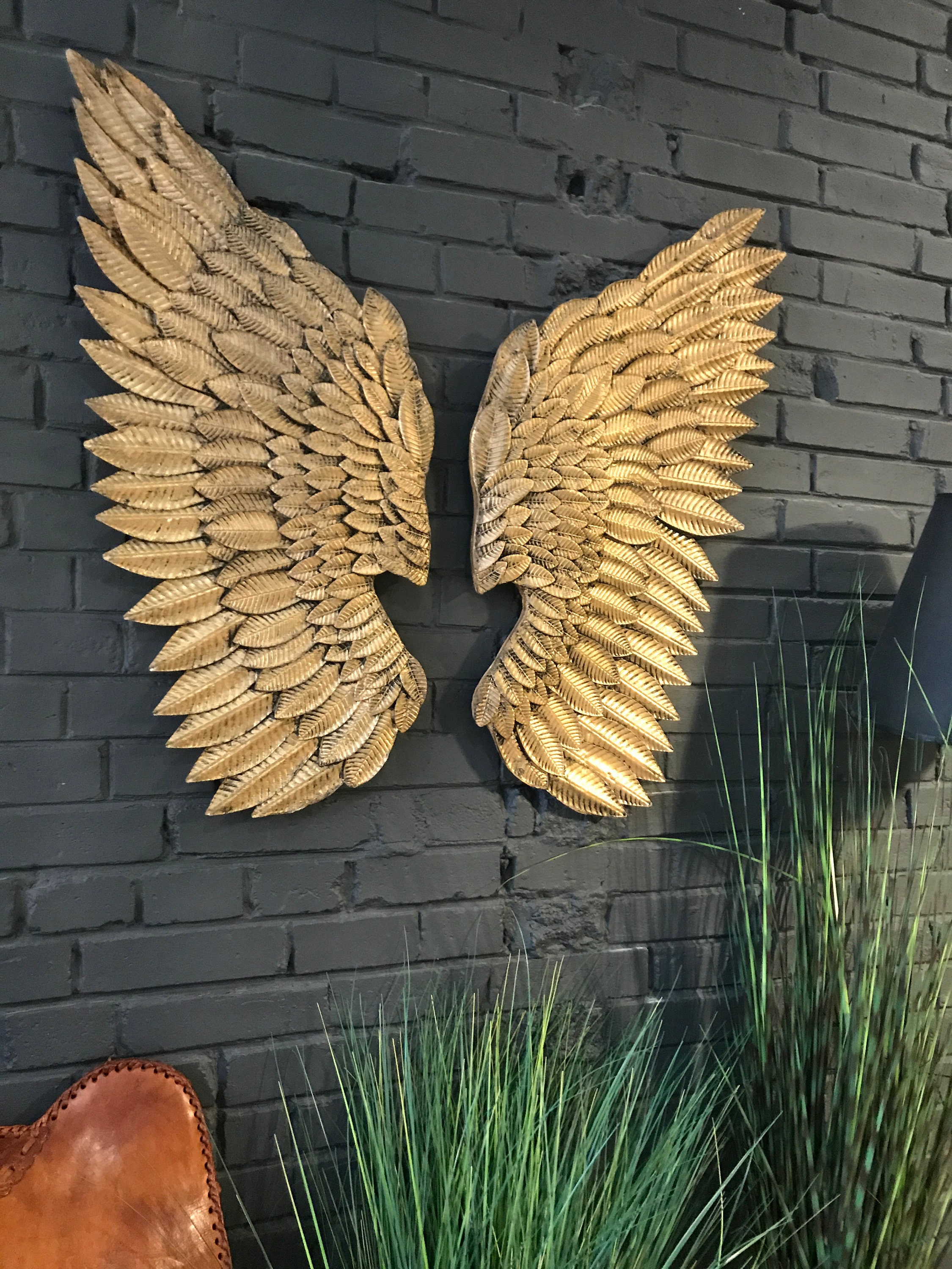 New Home Gift Angel Wings in White Wall Decor Home Gold Vintage Hanging ...