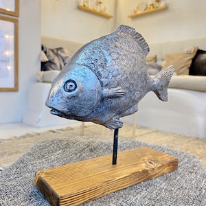 Figurines Seaside home decor - Asian Ocean Koi Fish living room decor Vintage sculpture shelf office decorations  New home Housewarming gift