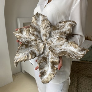 3D Hanging sculpture Fantasy Flower White Gold over the bed Large Wall Decor for Bedroom Modern boho plant decoration Farmhouse bohemian art
