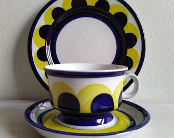 Arabia Finland Paju, hand painted tea cup and side plate, Anja Jastinen, Ulla Procope