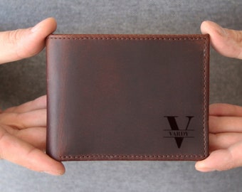 Cartera plegable de cuero grabado: regalo de San Valentín para papá