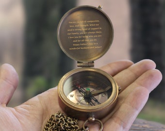 Personalized Engraved Brass Compass, Anniversary Gift