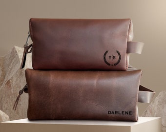Personalized Leather Dopp Kit: Engraved Men's Toiletry Bag