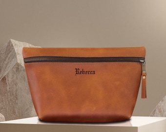 Personalized Leather Makeup Bag, Bridesmaid Gift