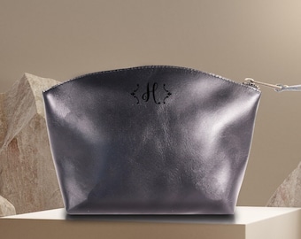 Personalized Leather Makeup Bag: Monogrammed Cosmetic Pouch