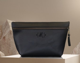 Personalized Leather Makeup Bag: Monogrammed Travel Organizer