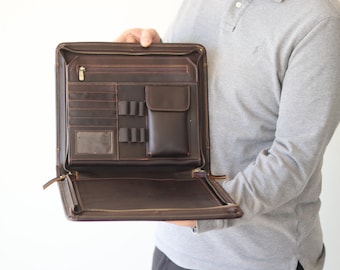 Personalized Leather Portfolio: Handmade A4 Document Organizer
