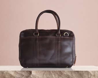 Full Grain Leather Briefcase: Personalized 15" Laptop Bag
