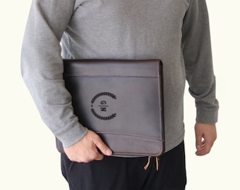Engraved Leather Portfolio with Company Logo, Personalized Gift for Him