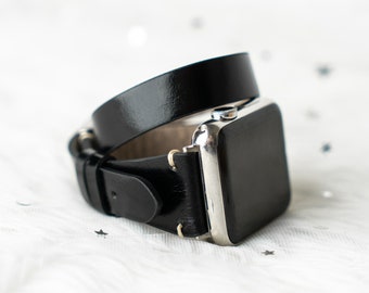 Leather Apple Watch Band, Stainless Steel Adapters, Series 1-7