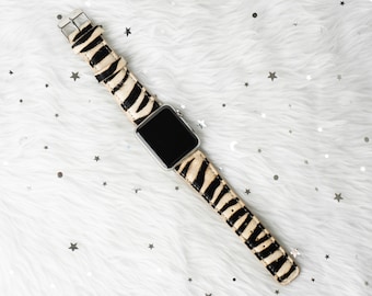 Leather Apple Watch Band: Zebra Print iWatch Strap
