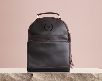 Personalized Leather Backpack Purse: Handmade Rucksack with Laptop Compartment