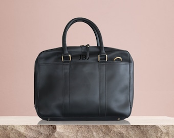 Personalized Full Grain Leather Briefcase: 15-inch Laptop Bag