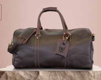 Personalized Leather Weekender Bag: Men's Duffle with Shoe Compartment