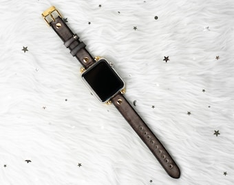 Vintage Leather Apple Watch Band: Stainless Steel Adapters