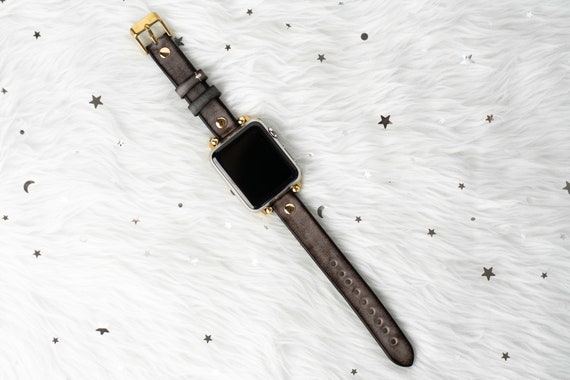 Vintage Leather Apple Watch Band: Stainless Steel Adapters