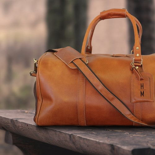 Handmade Leather Duffle Bag With Shoe Compartment Personalized Etsy