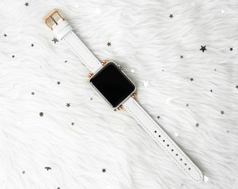 Slim Leather Apple Watch Band: Series 1-7, Stainless Steel Adapters