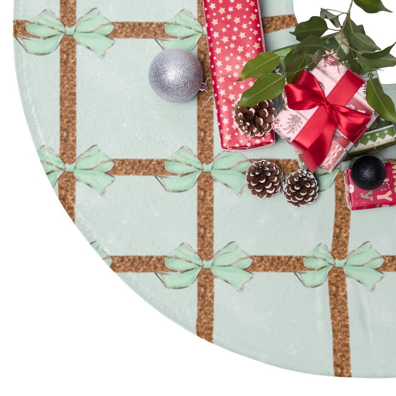 Mint Christmas Bows With Glittering Gold Ribbon Christmas Tree Skirt