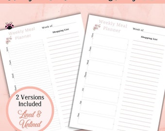 Weekly Meal Planner| Printable Meal Planner| Instant Download Meal Plan| Meal Planner & Grocery List | Easy Meal Planner | Minimalist Design