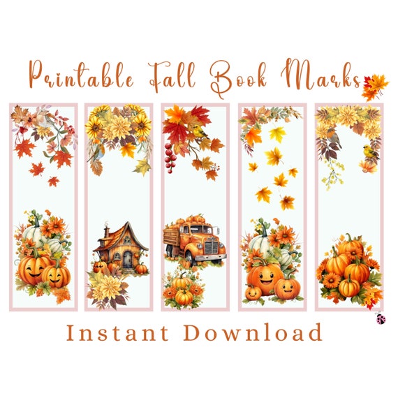 Beautiful Printable Fall Book Marks Bundle That Comes in A4 & US Letter Size-5 Digital Bookmarks-Print As Gifts For Family, Friends and Self