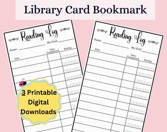 Pretty Library Card Bookmarks For Setting Reading Goals, Title of Books, Date, & How You Rate The Book.  Great Gift Idea For Any Book Lover!