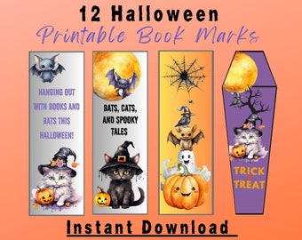 12 Halloween Book Marks Bundle For Instant Download, Printable Bookmarks That Are Fun For Kids & Adults-Great Halloween Gift For Book Lovers