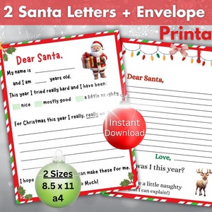 Descarga instantánea de Carta a Papá Noel en tamaños Carta y A4 de EE. UU. / ¡Las cartas de Papá Noel son una forma segura de llevar la lista de deseos navideños de los niños al taller de Papá Noel!