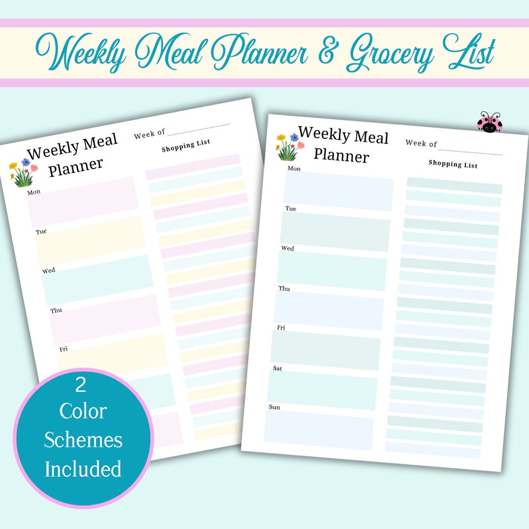 Weekly Meal Planner with Grocery List Printable Template |7 Day Dinner Plan |Meal Planner Printable| Family Meal Planner| Dinner Planner|