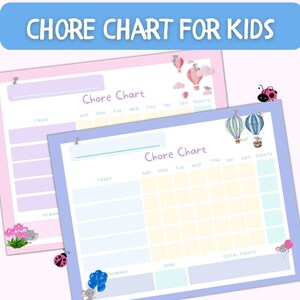 Chore Chart For Kids | Kids Chore Chart | Printable Chore Chart | 8.5x11 Inch Pink & Blue Instant Download Kids Chore Chart |Fillable PDF