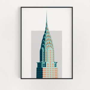 Chrysler Building Print - Manhattan Wall Art - Art Deco Skyscraper - New York City Wall Art - Architecture Poster - Orange & Blue