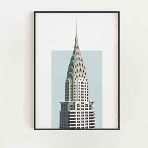 Chrysler Building Print - Art Deco Skyscraper - Manhattan - New York City - Architecture Poster - Sage & Blue