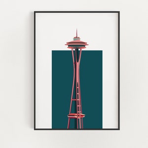 Seattle Space Needle Observation Tower in Pink Print