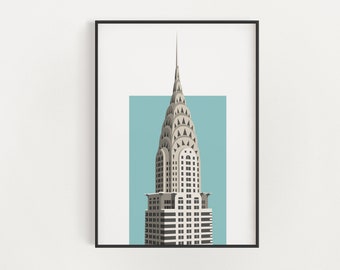 Chrysler Building Print - Art Deco Skyscraper - Manhattan - New York City - Architecture Poster - Blue & Gray