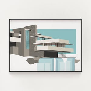Frank Lloyd Wright Falling Water Print - Mid-Century Modern Architecture Poster