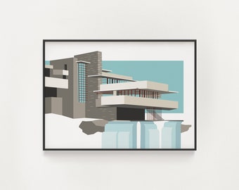 Frank Lloyd Wright - Impresión de agua que cae - Cartel de arquitectura - Azul y gris