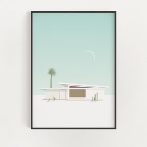 Mid-Century Modern Palm Springs Poster - Southwestern Architecture Poster - White House with Moon