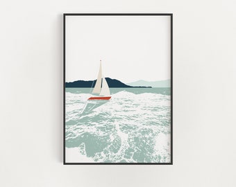 Voilier rouge sur le lac George - Adirondacks New York - Lakehouse Print